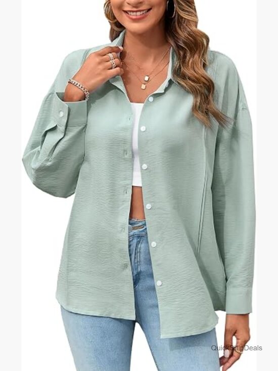 Tops - Oversized Button Down Shirt Long Sleeve Gauze Blouse Casual Dressy